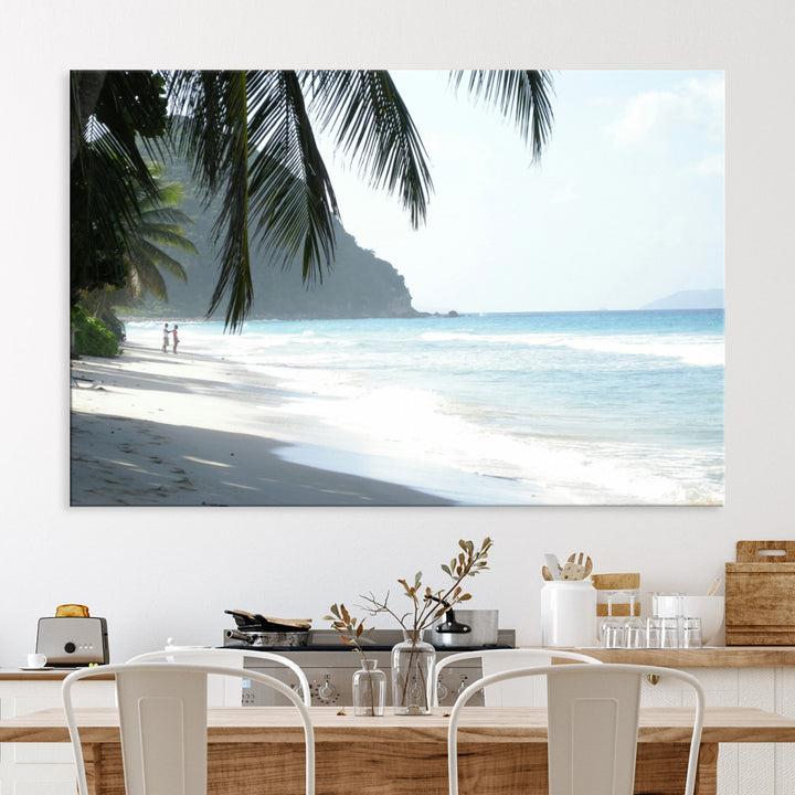 Tropical Beach Wall Art Canvas Print, Framed Serene Ocean Art Picture Print, Palm Tree Shadows Perfect Tropical Coastal Decor Artwork