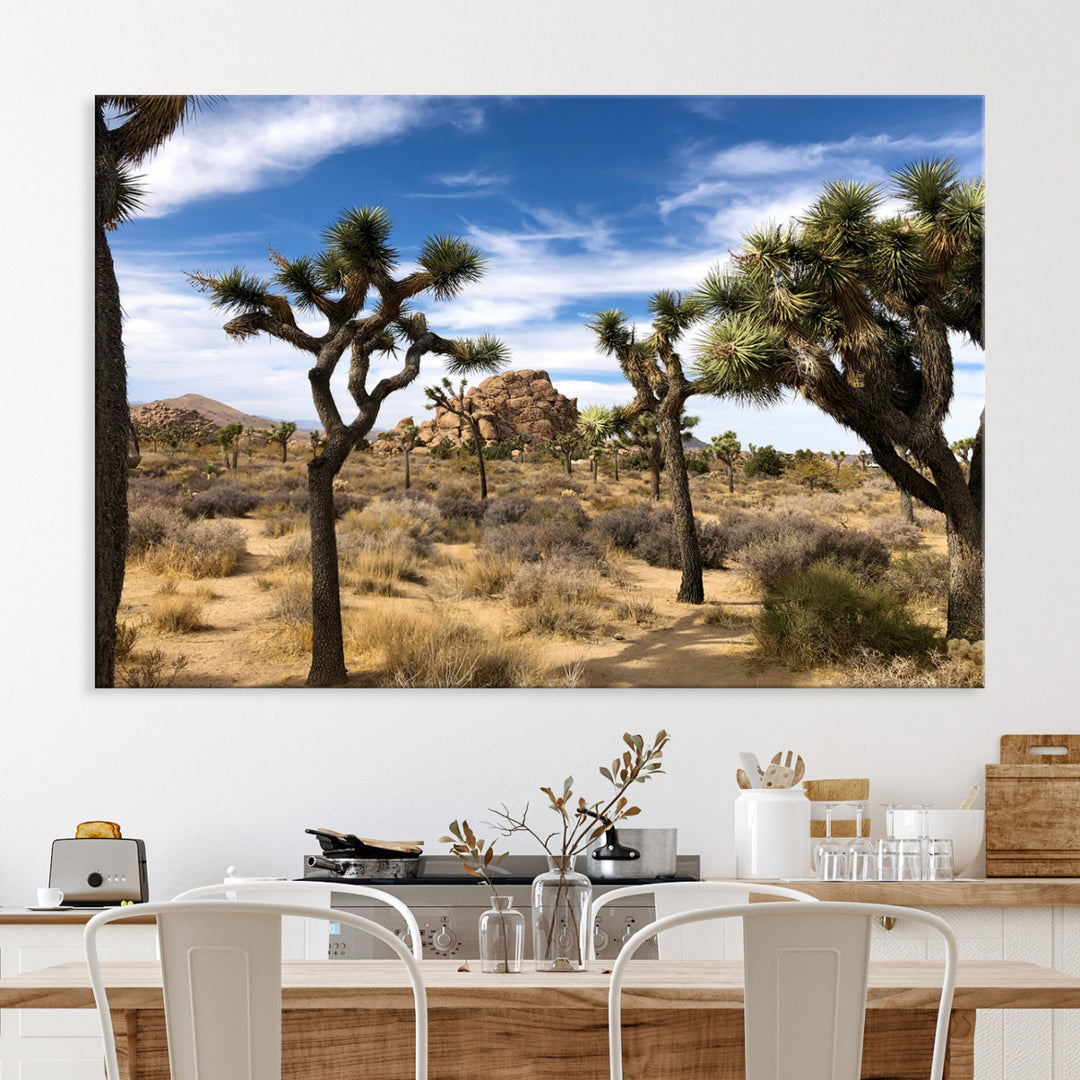 Joshua Tree Desert Wall Art Canvas Print, Framed Southwestern Nature Art Picture Print, Rustic Earth Tones Perfect Southwestern Boho Decor