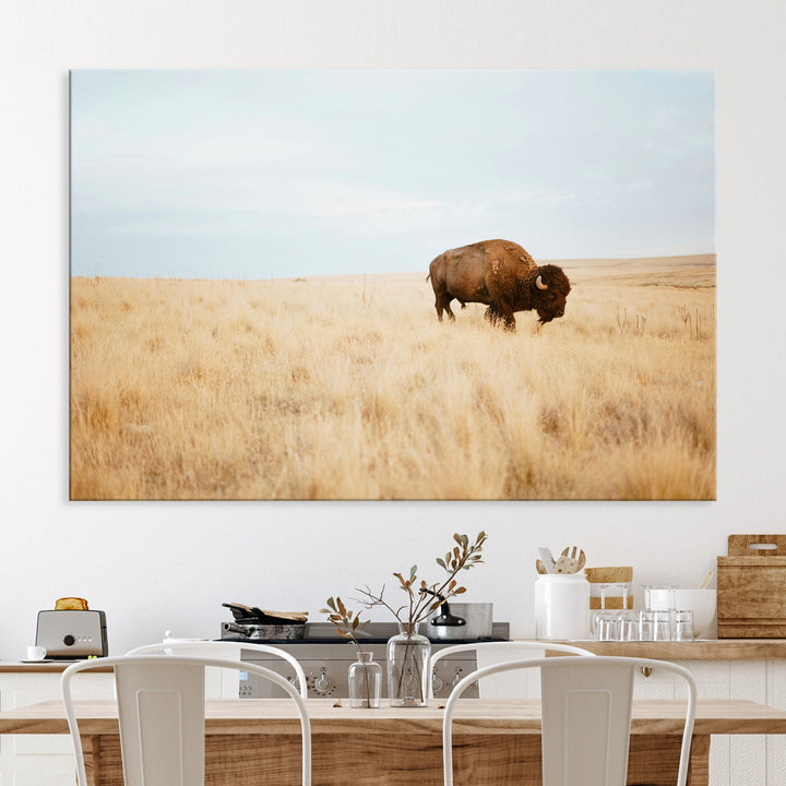 Buffalo Wall Art Canvas Print, Framed Western Wildlife Wall Decor Art Picture Print, Rustic Farmhouse Art Perfect Rustic Western Decor