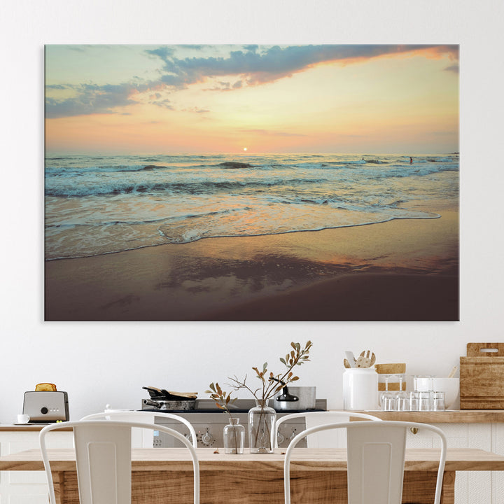 Sunset Seascape Wall Art Canvas Print, Framed Pastel Ocean View Art Picture Print, Tranquil Shoreline Perfect Boho Coastal Decor Artwork
