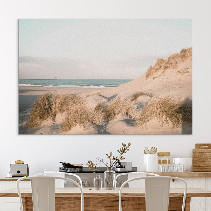 Minimalist Seascape Wall Art Canvas Print, Framed Neutral Beach Print Art Picture Print, Sand Dune Photography Perfect Scandinavian Coastal