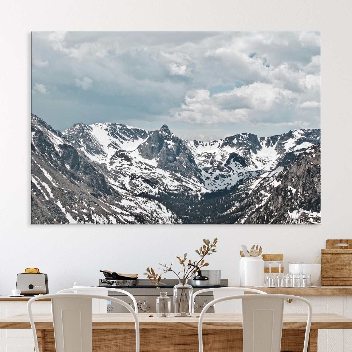 Snowy Peaks Wall Art Canvas Print - Framed Alpine Wilderness Art, Alpine Wall Art Canvas, Mountain Escape Perfect Winter Serenity Decor