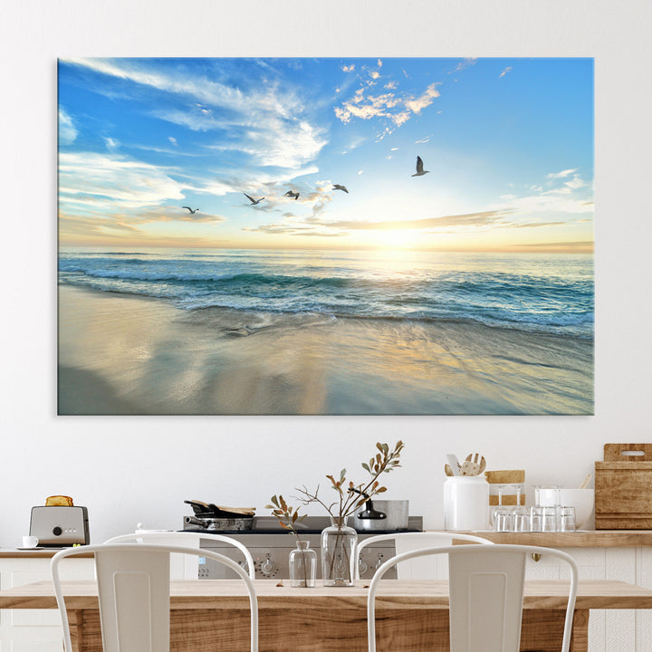 Minimalist Seaside Morning Glow Art Canvas Print, Golden Reflections Perfect Coastal Minimalist Decor Artwork
