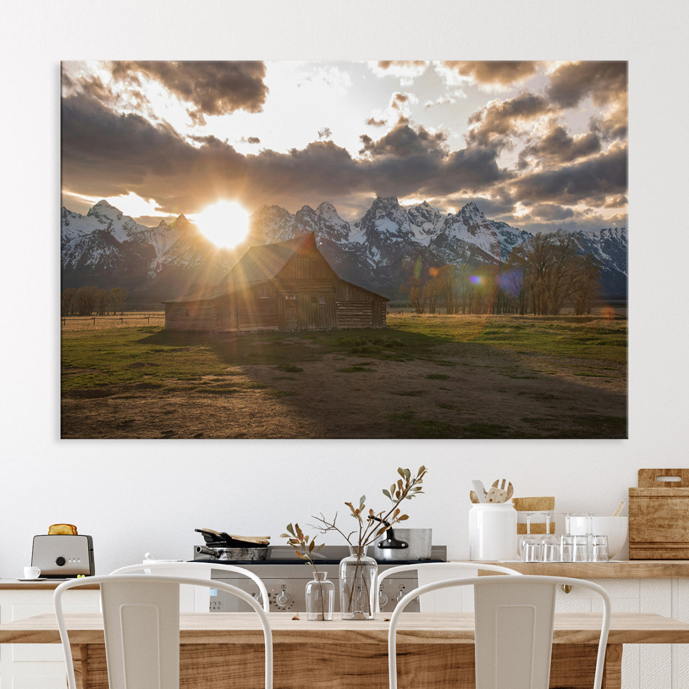 Snowy Peaks Wall Art Canvas Print, Framed Nature Escape Art Picture Print, Rustic Charm Perfect Rustic Western Decor Artwork