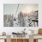 91534512-MGV-CV-36X24-Frosty Pines Wall Art Canvas Print, Framed Cozy Cabin View Art Picture Print, Ski Lift Ride Perfect Rustic Lodge Decor Artwork