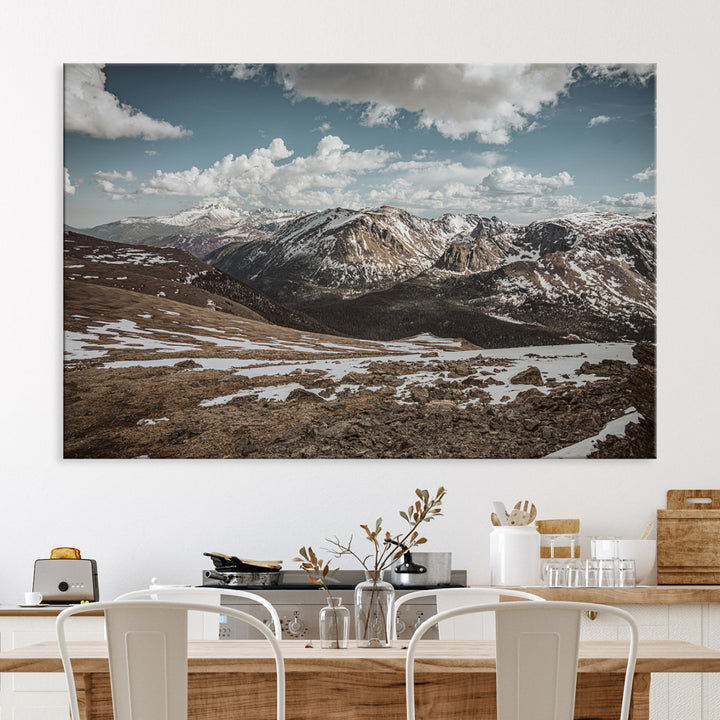Mountain Landscape Wall Art Canvas Print, Framed Snowy Peaks Art Picture Print, Rugged Highlands Perfect Rustic Adventure Decor Artwork