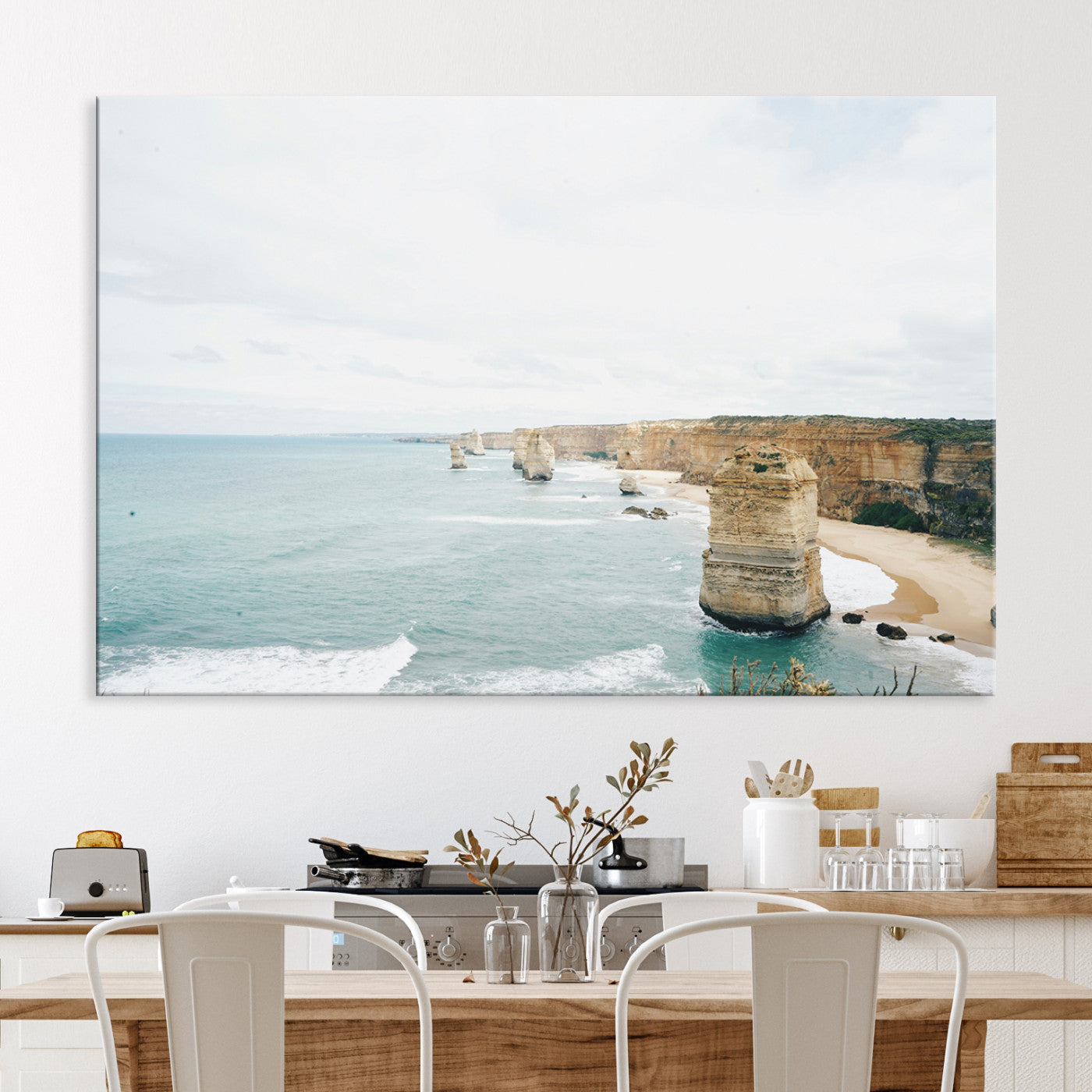 70095633-MGV-CV-36X24-Twelve Apostles Wall Art Canvas Print, Framed Coastal Cliffs Art Picture Print, Rugged Rock Formations Perfect Minimalist Coastal Decor