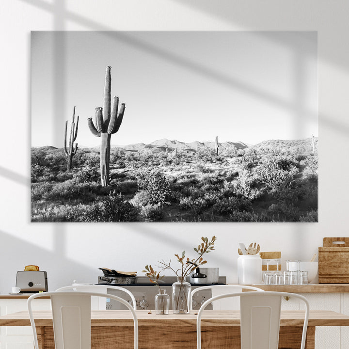 Saguaro Cactus Canvas Print Wall Art , Monochrome Landscape Print, Framed Scenic Arizona Art Print, Large Timeless Western Aesthetic