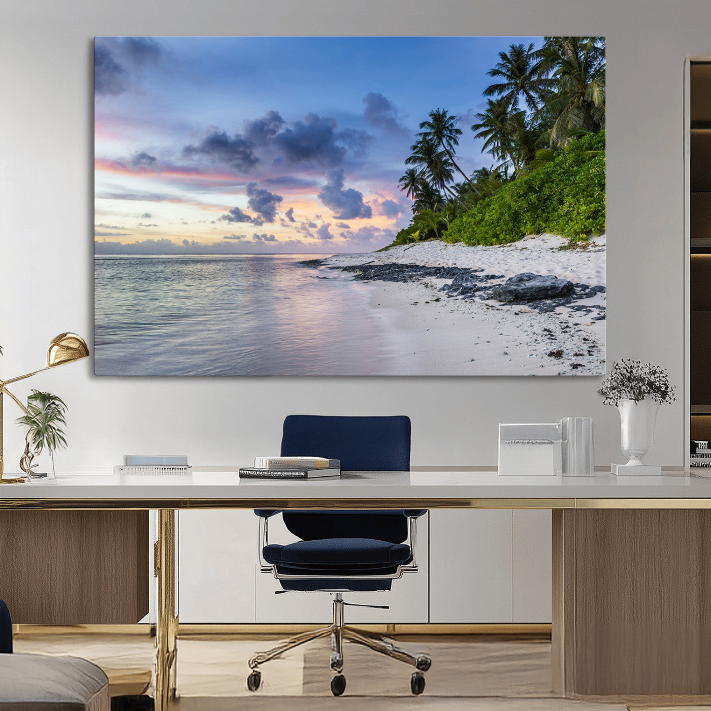 MGV-CV-36X24 - Tropical Beach Wall Art Canvas Print, Framed Sunset Glow Art Picture Print, Palm Tree Coast Perfect Tropical Coastal Decor Artwork