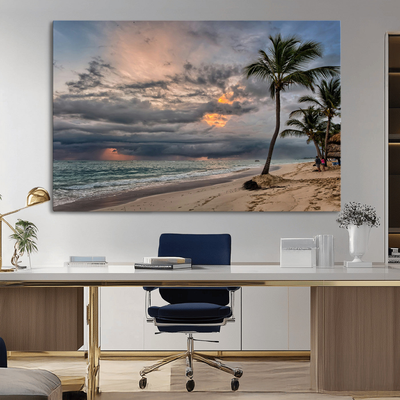 MGV-CV-36X24 - Tropical Storm Wall Art Canvas Print, Framed Moody Beach Art Picture Print, Dramatic Sky Perfect Tropical Coastal Decor Artwork