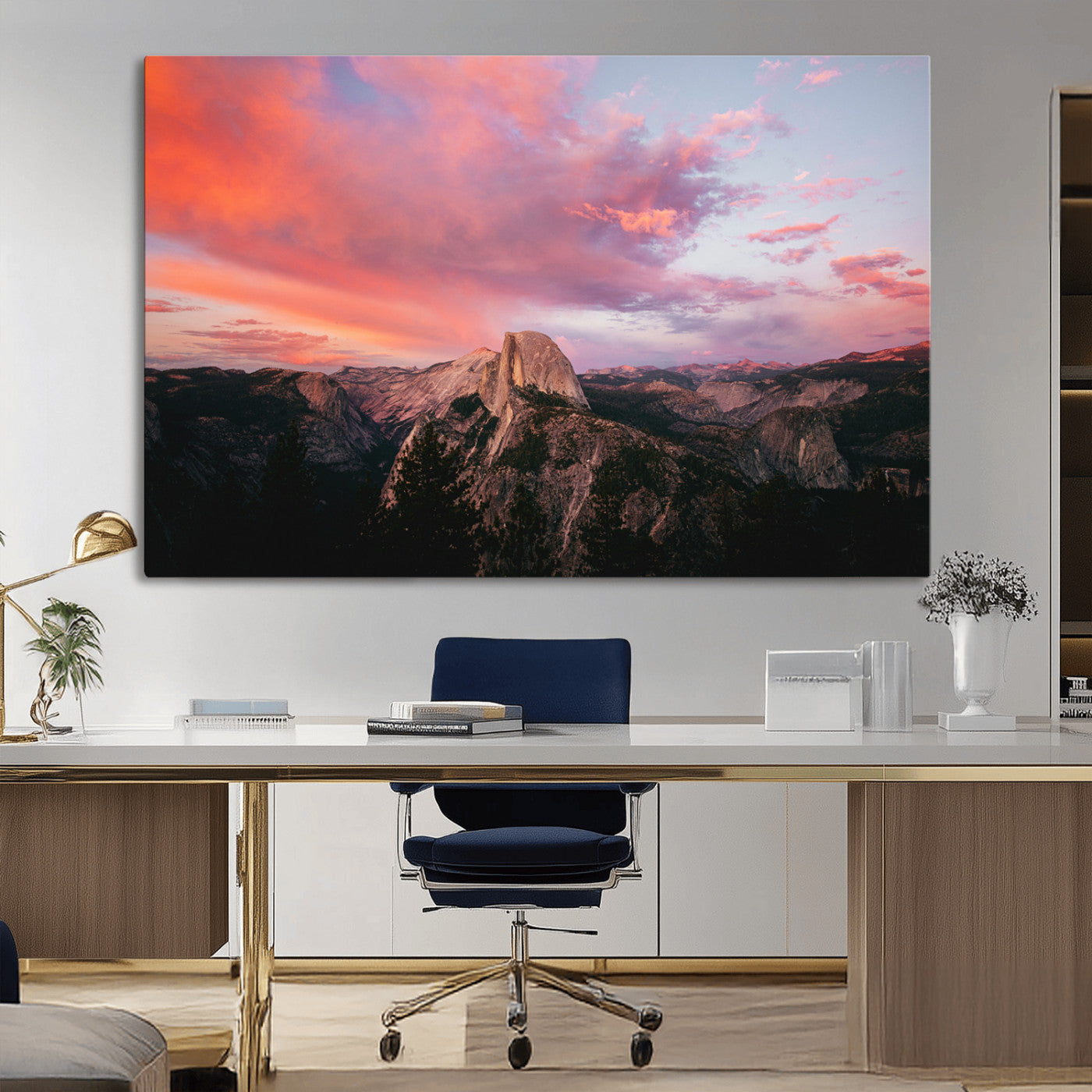 MGV-CV-36X24 - Half Dome Wall Art Canvas Print, Framed Yosemite National Park Art Picture Print, Dramatic Sunset Perfect Adventurous Wilderness Decor Artwork