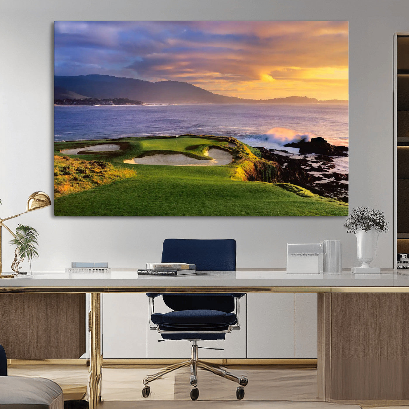 73699248-MGV-CV-36X24-Pebble Beach Golf Links Wall Art Canvas Print – Iconic Coastal Golf Course Artwork, Perfect for Office, Man Cave, or Golf Lover’s Decor