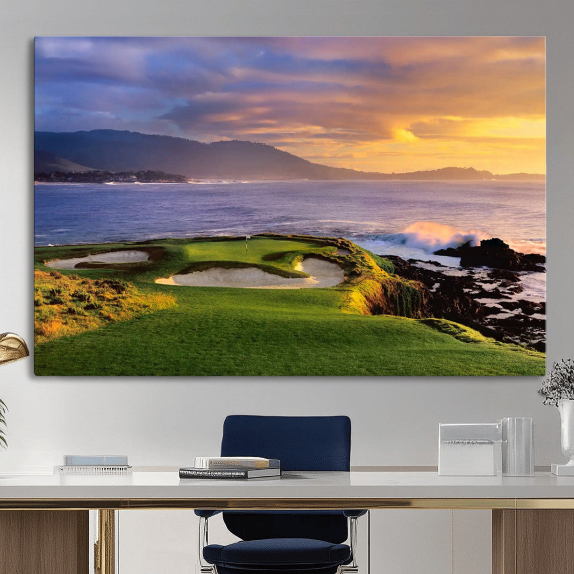 73699248-MGV-CV-36X24-Pebble Beach Golf Wall Art Canvas Print – Iconic Coastal Golf Course Artwork for Home, Office, Living Room
