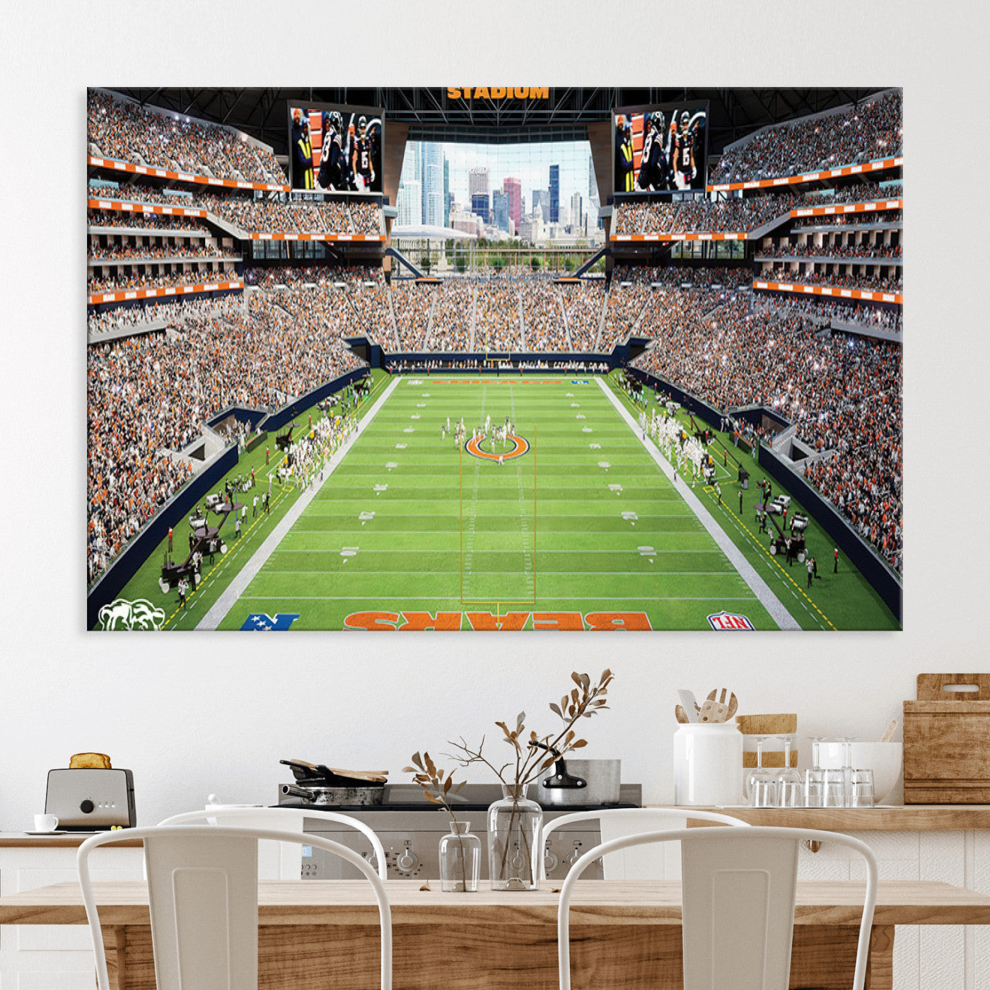 76935553-MGV-CV-36X24-Chicago Bears Soldiers Field Wall Art Canvas Print – Framed Football Stadium Artwork for Sports Fans, Soldier Field Skyline Canvas Decor for Game Room or Man Cave
