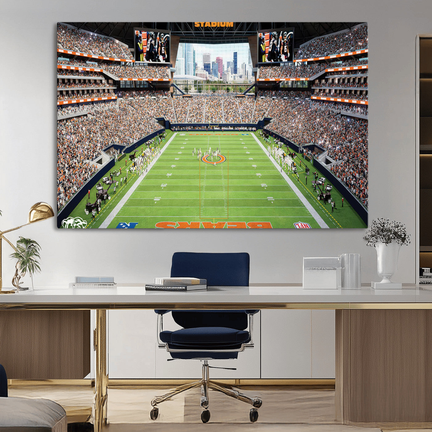 76935553-MGV-CV-36X24-Chicago Bears Soldiers Field Wall Art Canvas Print – Framed Football Stadium Artwork for Sports Fans, Soldier Field Skyline Canvas Decor for Game Room or Man Cave