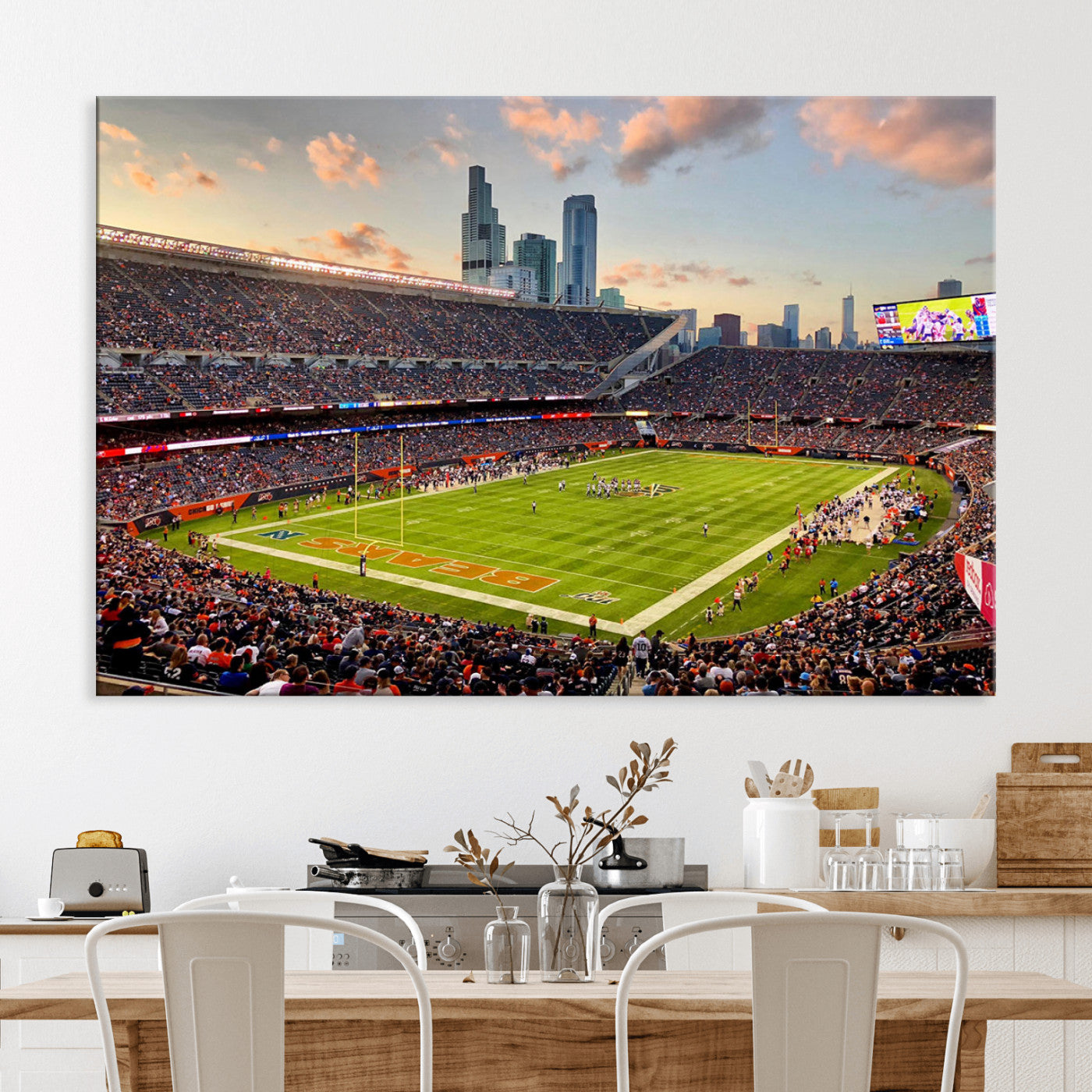 55377093-MGV-CV-36X24-Chicago Bears Soldiers Field Wall Art Canvas Print – Framed Football Stadium Artwork for Sports Fans, Soldier Field Skyline Canvas Decor for Game Room or Man Cave