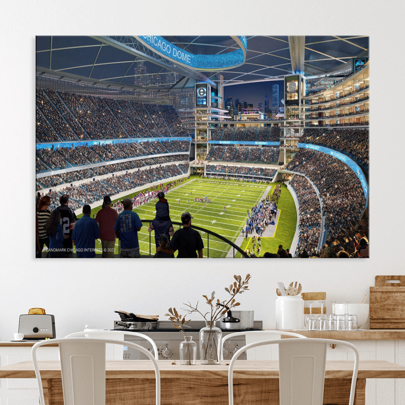 41816511-MGV-CV-36X24-Chicago Bears Soldiers Field Wall Art Canvas Print – Framed Football Stadium Artwork for Sports Fans, Soldier Field Skyline Canvas Decor for Game Room or Man Cave