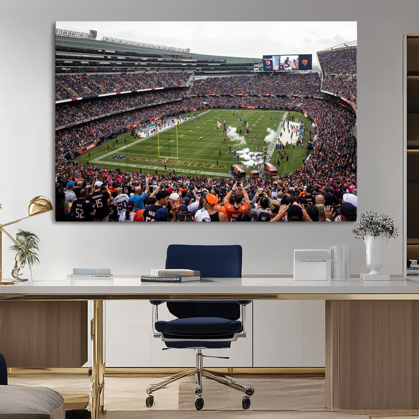 18347149-MGV-CV-36X24-Chicago Bears Soldiers Field Wall Art Canvas Print – Framed Football Stadium Artwork for Sports Fans, Soldier Field Skyline Canvas Decor for Game Room or Man Cave