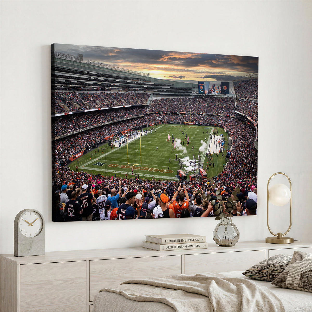 87578930-PAN-FL-20X10 - Chicago Bears Soldiers Field Wall Art Canvas Print, Home Bar Wall Decor