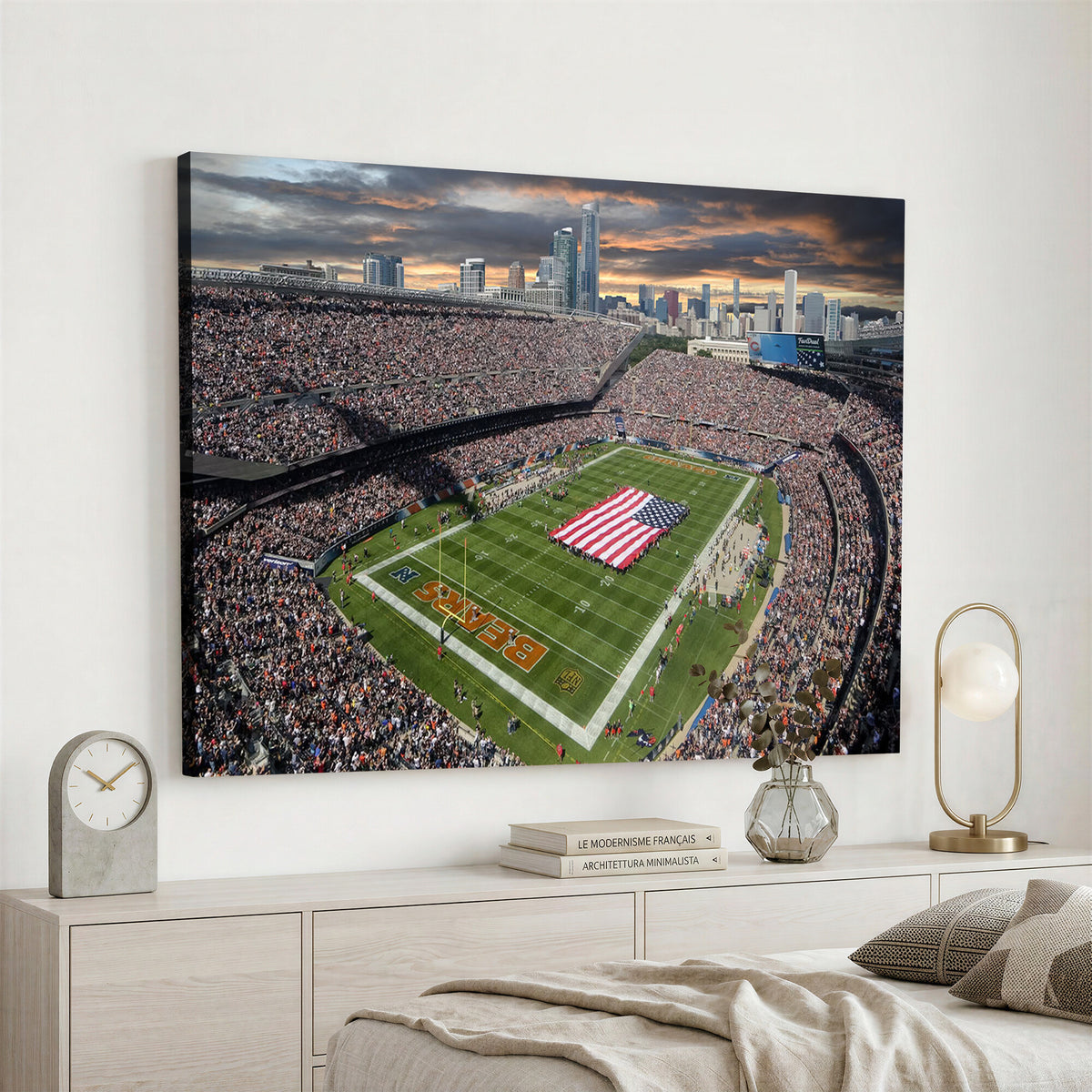 98106777-PAN-FL-20X10 - Chicago Bears Soldiers Field Wall Art Canvas Print, Extra Large Game Room Wall Decor