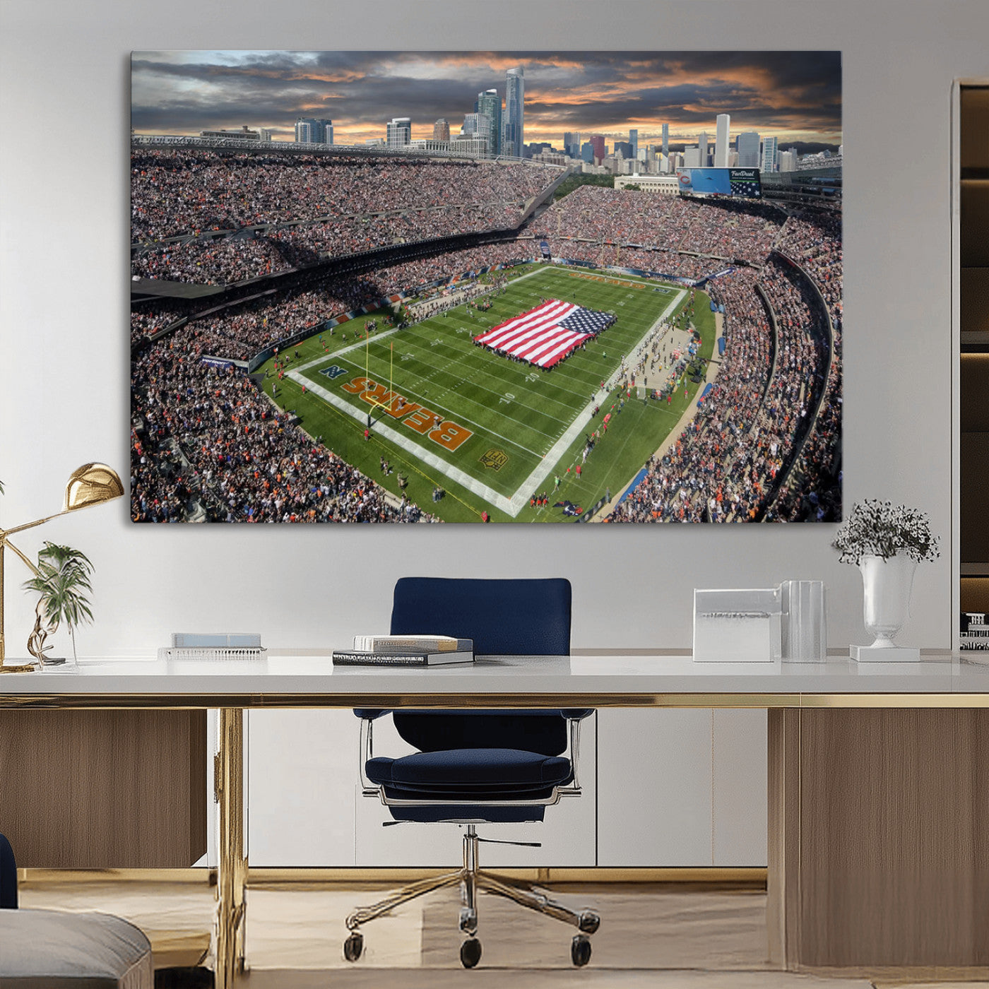 MGV-CV-36X24 - Chicago Bears Soldiers Field Wall Art Canvas Print – Framed Football Stadium Artwork for Sports