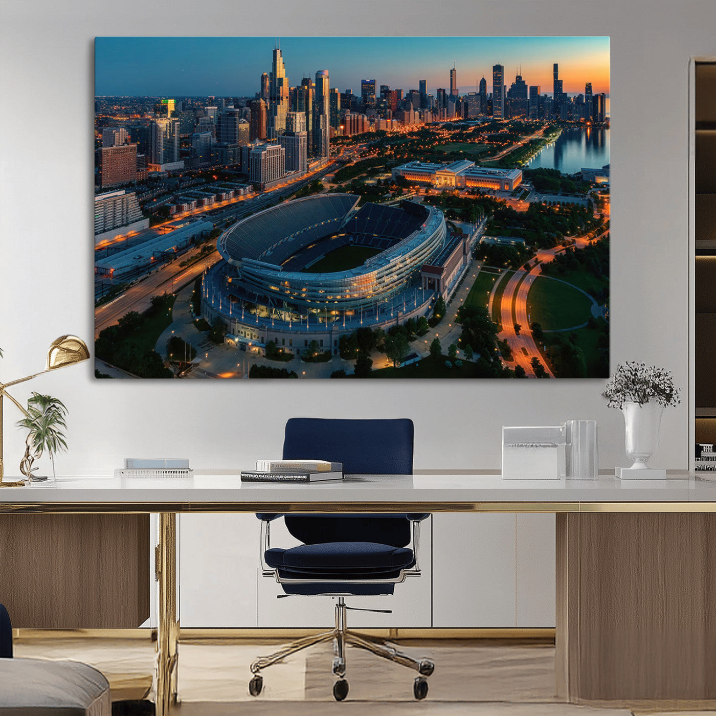 MGV-CV-36X24 - Chicago Bears Soldiers Field Wall Art Canvas Print – Framed Football Stadium Artwork for Sports
