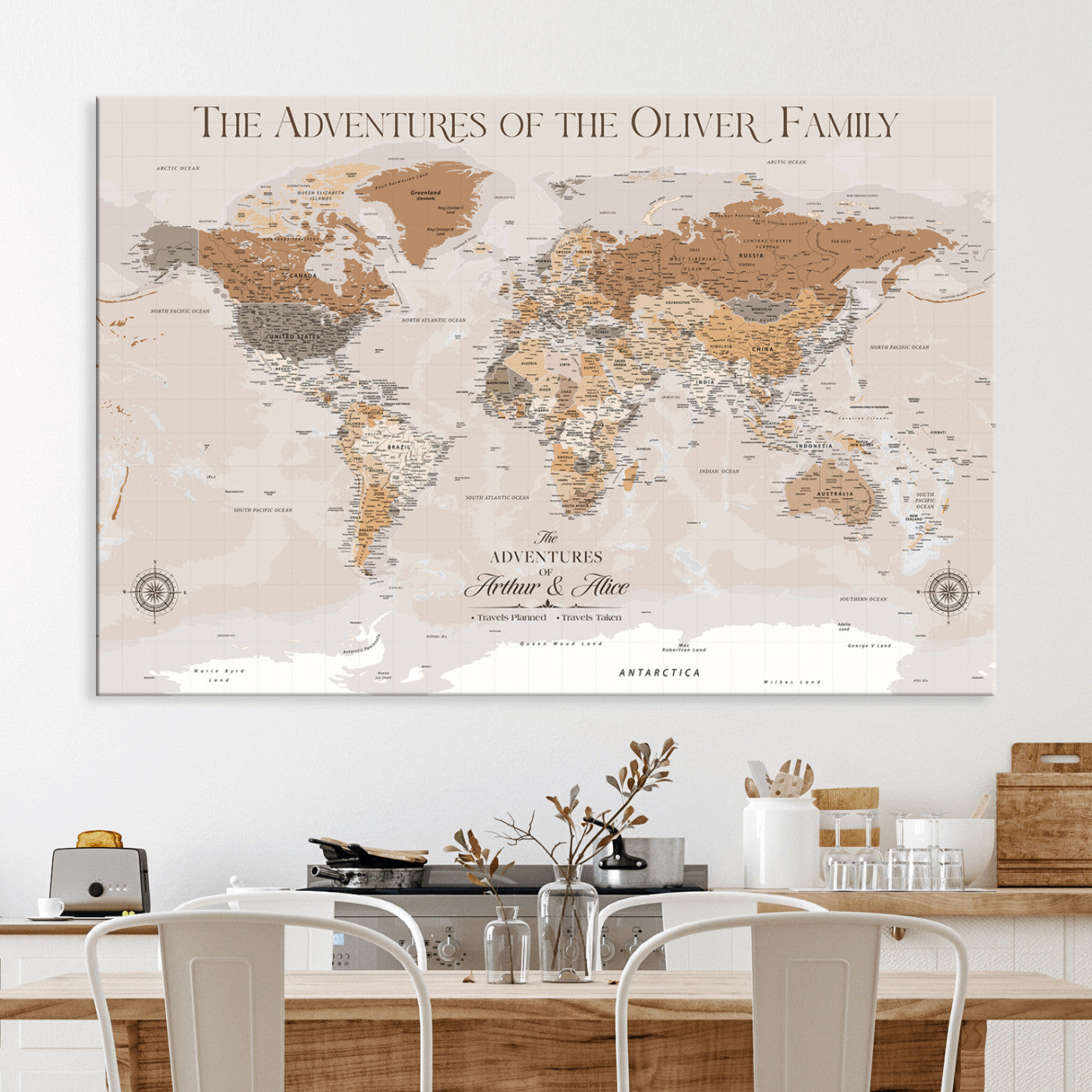 43101120-MGV-CV-36X24-World Travel Map with Pins – Push Pin Maps of Where I've Been, Framed Wall Map for Travel Memories, Old Style Decorative World Map - H10