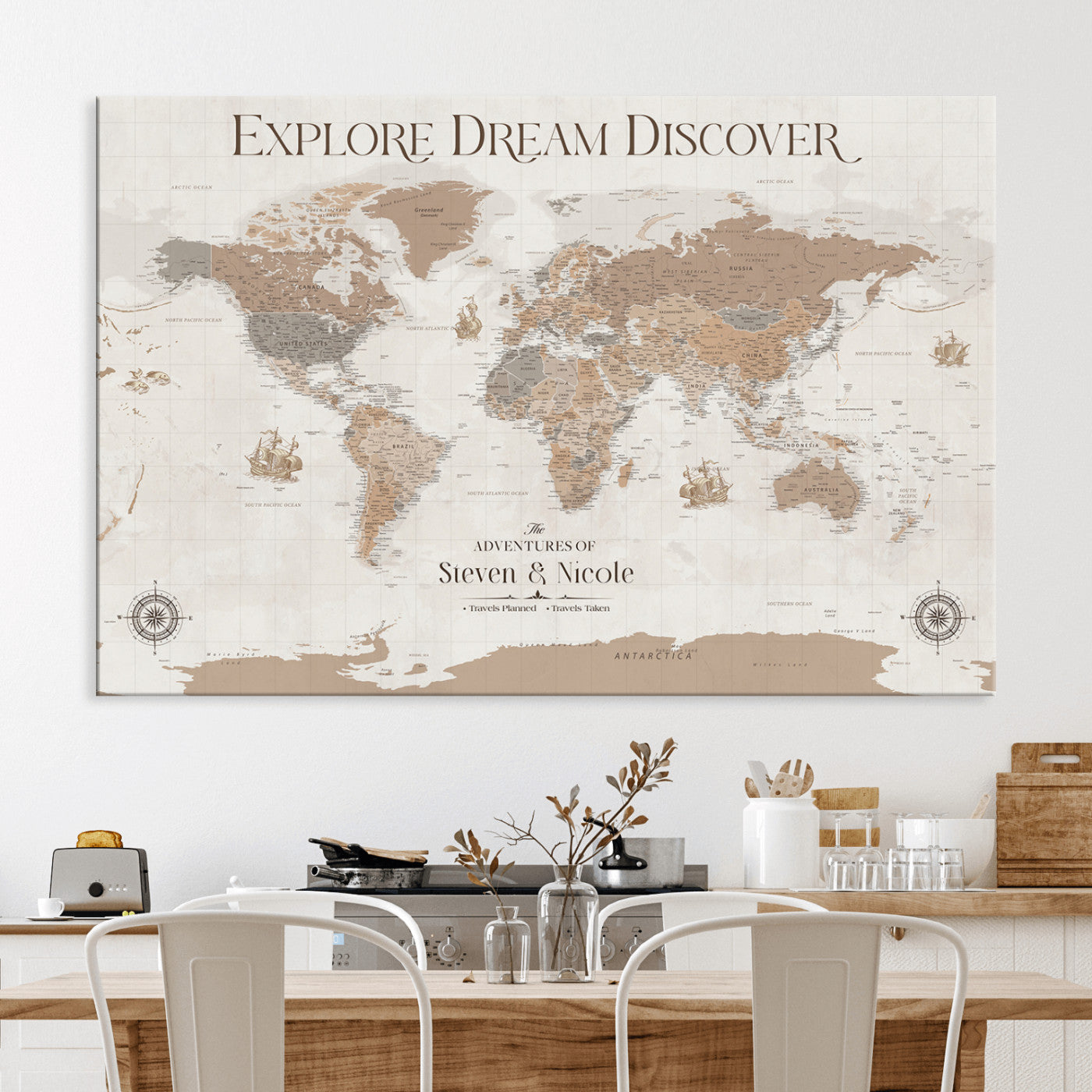 95738134-MGV-CV-36X24-Custom Push Pin World Map Wall Canvas Print – Personalized Travel Tracker with Pins – Framed Large Multi-Size Canvas for Home Office Decor