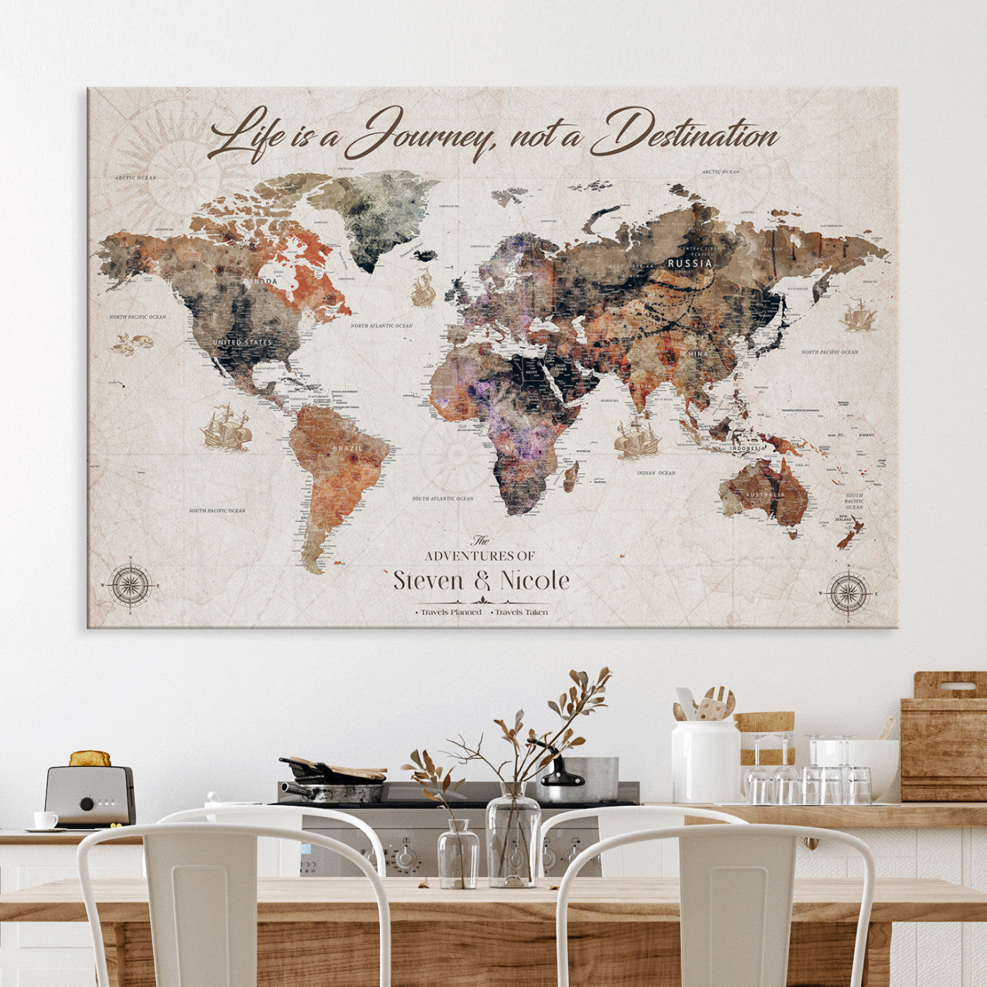 96000140-MGV-CV-36X24-Custom Push Pin World Map Wall Canvas Print – Personalized Travel Tracker with Pins – Framed Large Multi-Size Canvas for Home Office Decor