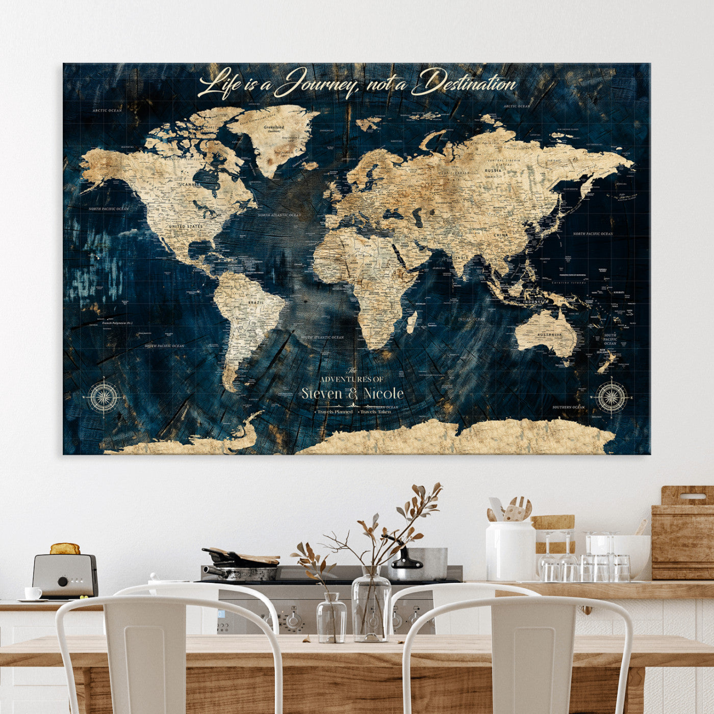 23551206-MGV-CV-36X24-Custom Push Pin World Map Wall Canvas Print – Personalized Travel Tracker with Pins – Framed Large Multi-Size Canvas for Home Office Decor