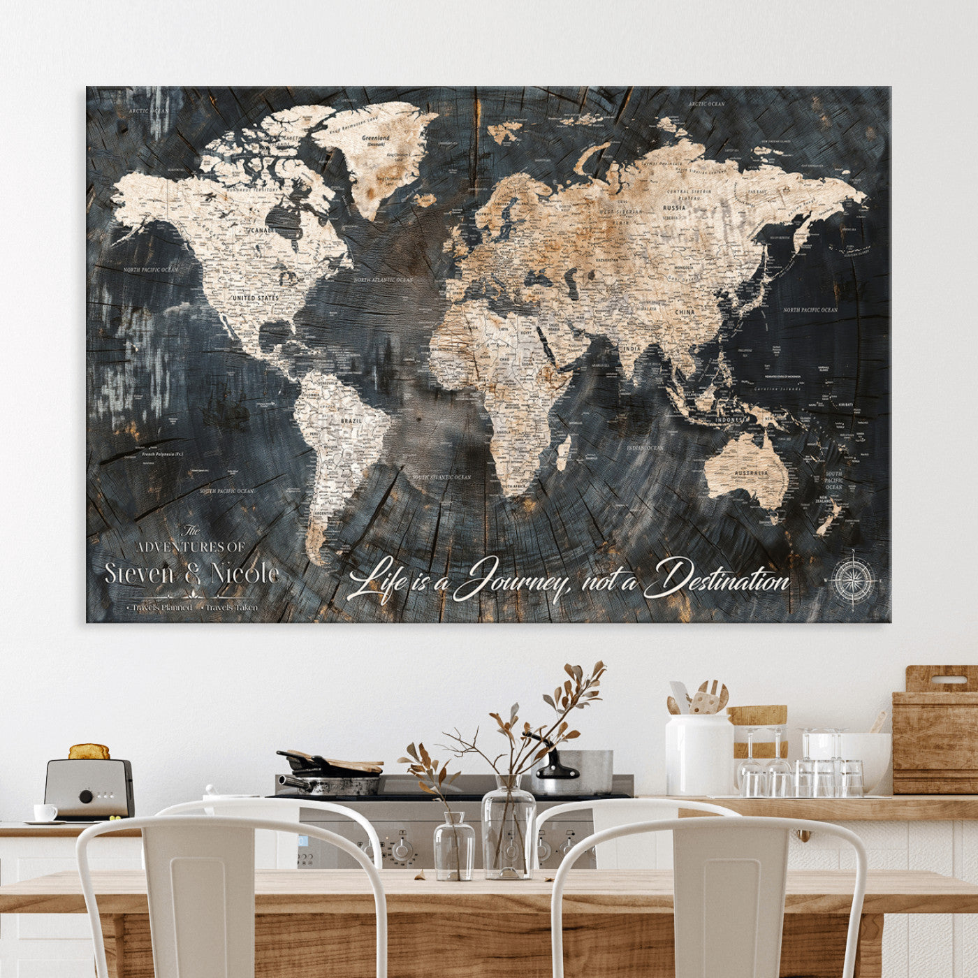 13001721-MGV-CV-36X24-Custom Push Pin World Map Wall Canvas Print – Personalized Travel Tracker with Pins – Framed Large Multi-Size Canvas for Home Office Decor