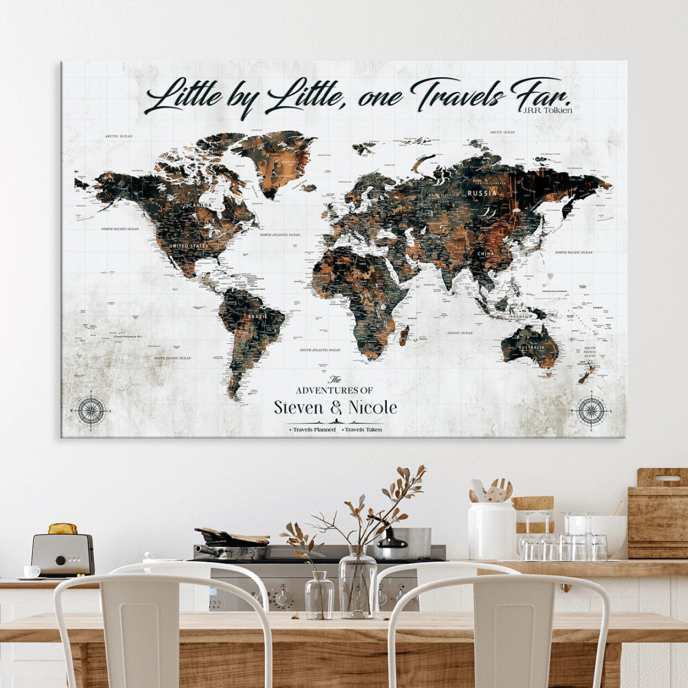 89231588-MGV-CV-36X24-Custom Push Pin World Map Wall Canvas Print – Personalized Travel Tracker with Pins – Framed Large Multi-Size Canvas for Home Office Decor