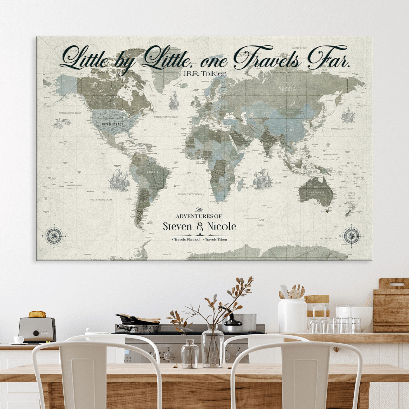 72081300-MGV-CV-36X24-Custom Push Pin World Map Wall Canvas Print – Personalized Travel Tracker with Pins – Framed Large Multi-Size Canvas for Home Office Decor
