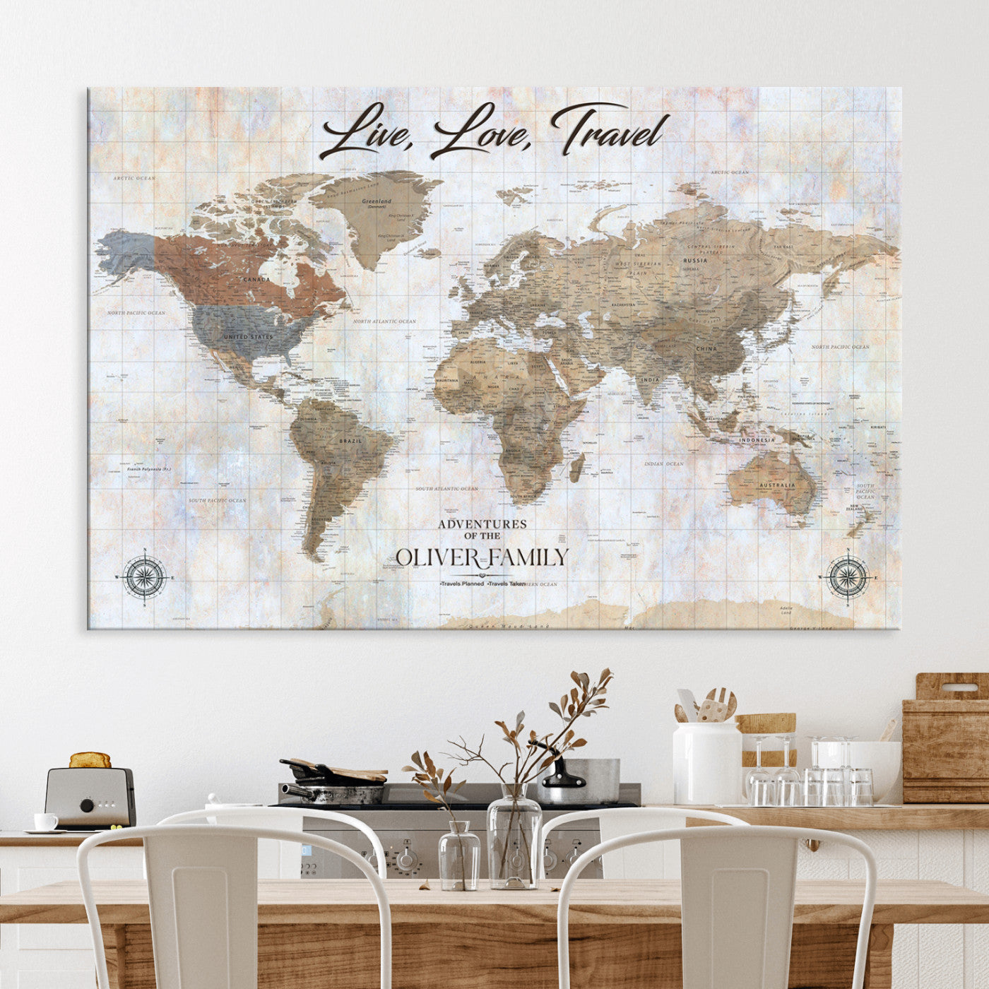 76256172-MGV-CV-36X24-Custom Push Pin World Map Wall Canvas Print – Personalized Travel Tracker with Pins – Framed Large Multi-Size Canvas for Home Office Decor