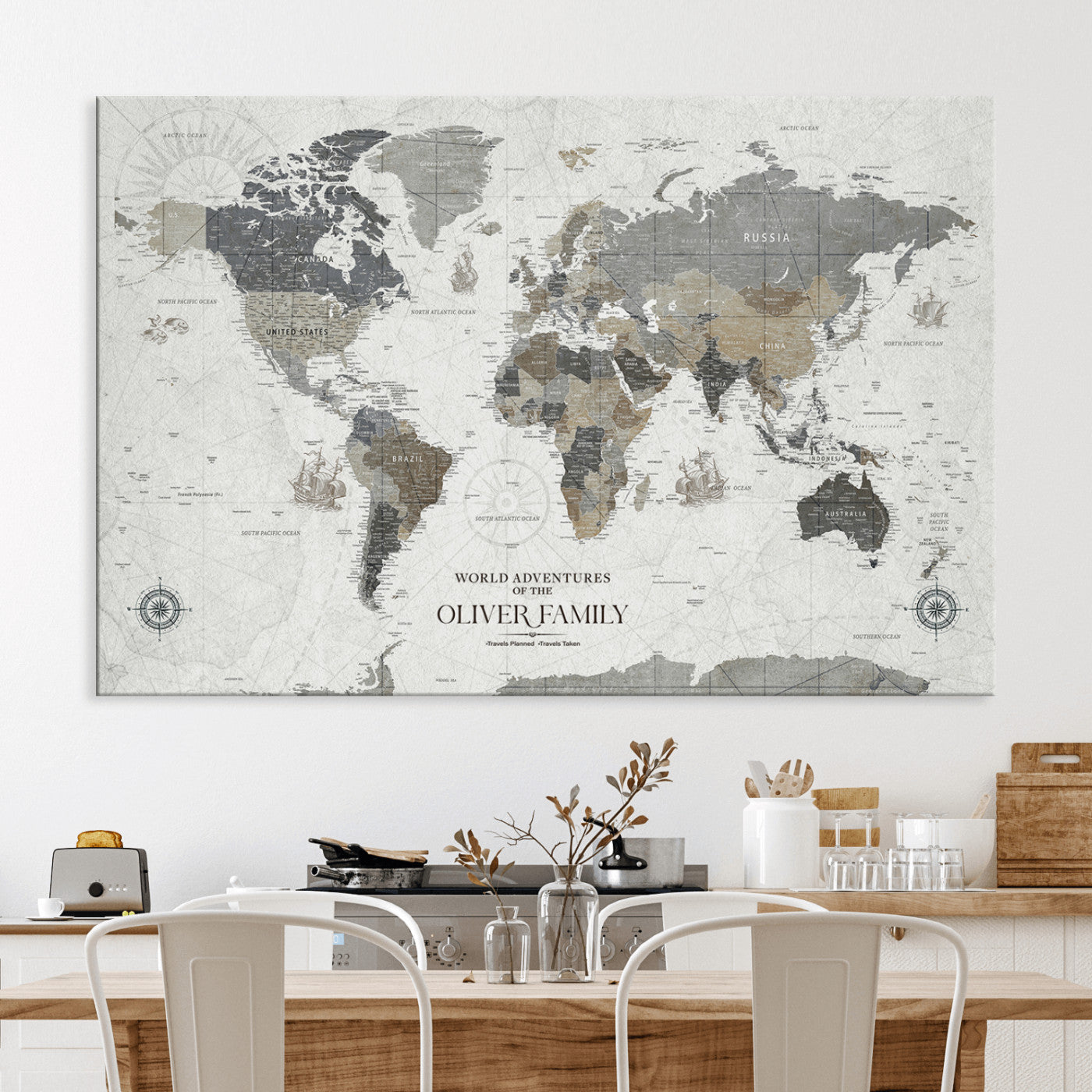 24596128-MGV-CV-36X24-Custom Push Pin World Map Wall Canvas Print – Personalized Travel Tracker with Pins – Framed Large Multi-Size Canvas for Home Office Decor