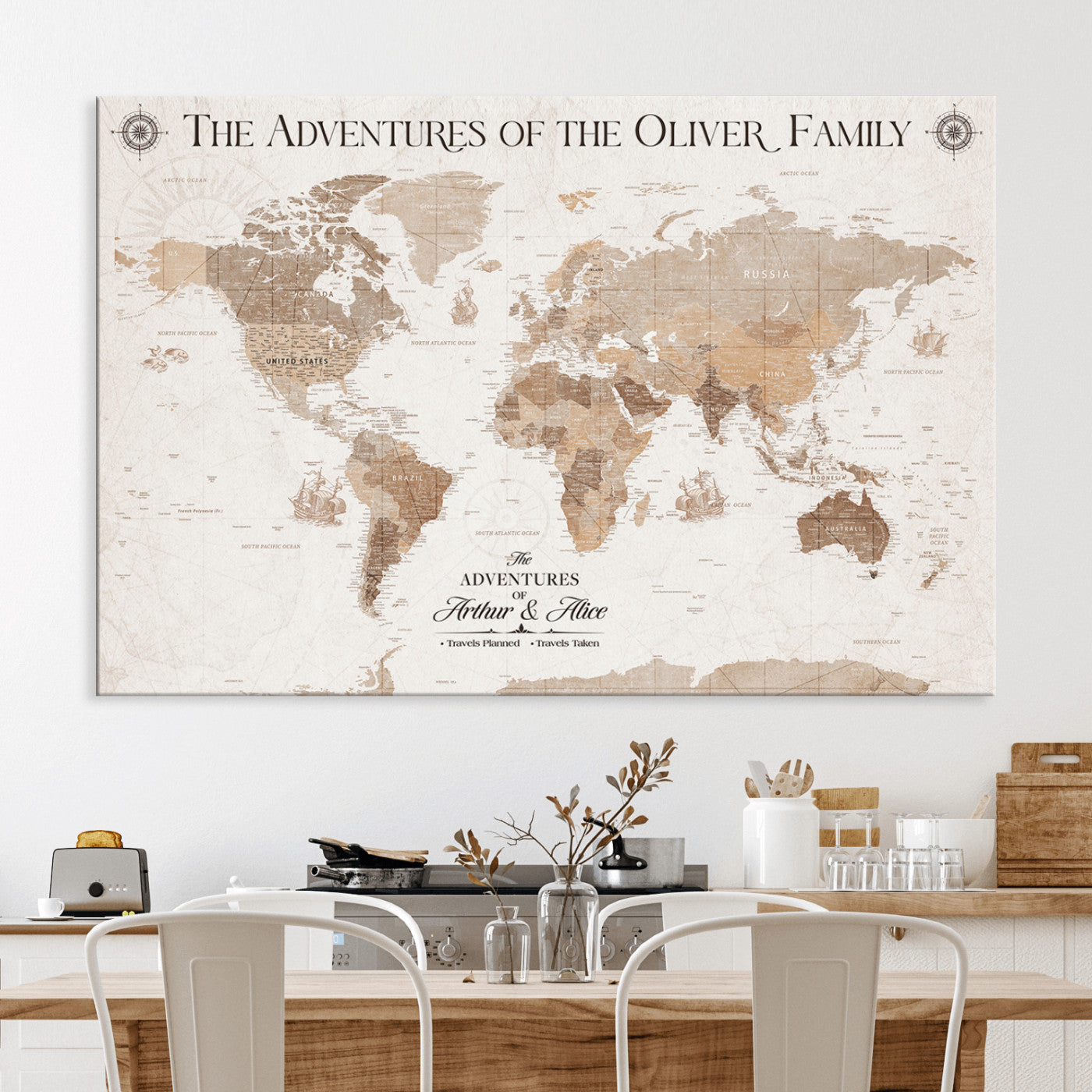 58395047-MGV-CV-36X24-Custom Push Pin World Map Wall Canvas Print – Personalized Travel Tracker with Pins – Framed Large Multi-Size Canvas for Home Office Decor