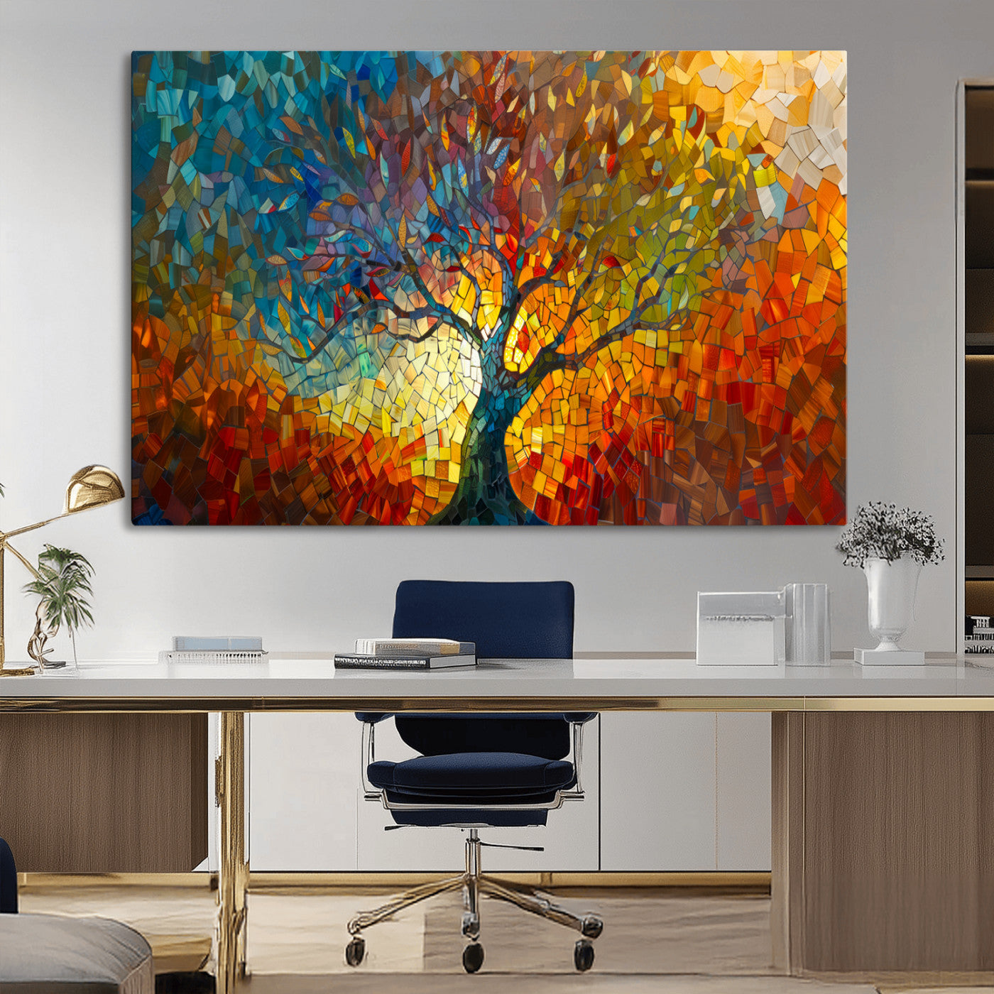 MGV-CV-36X24 - Mosaic Tree Canvas Wall Art – Vibrant Abstract Nature Design, Colorful Decor for Living Room, Bedroom, or Creative Spaces