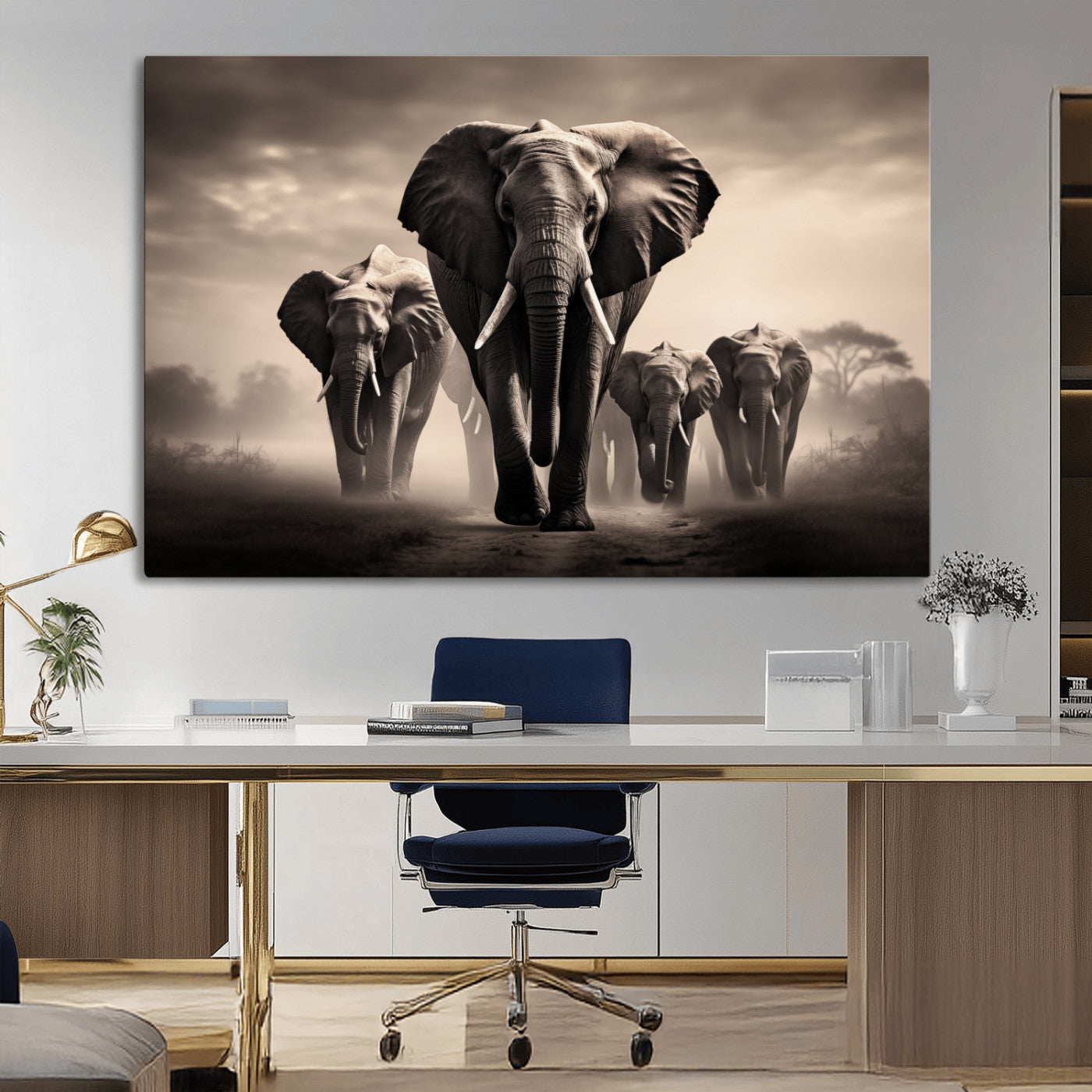 48598F10-MGV-CV-36X24-Elephant Family Wall Art Canvas Print, Framed Elephant Wall Art Home Decor