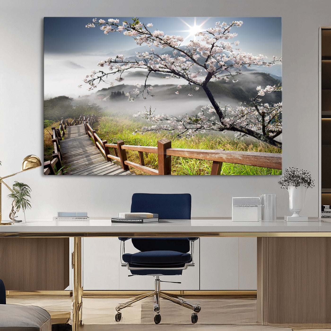 34632598CRY-MGV-CV-36X24-Sakura Cherry Blossom Pathway Canvas Wall Art – Tranquil Walk Through Blossoming Nature – Ready to Hang