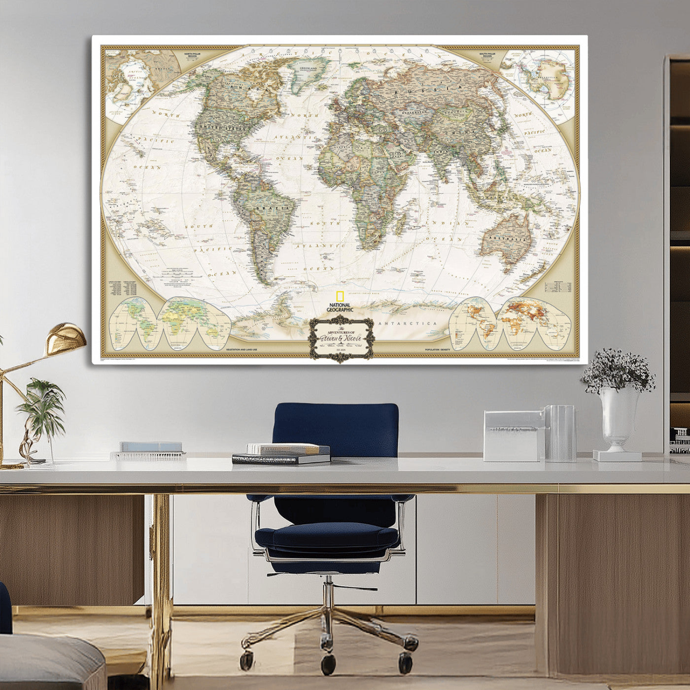62071694-MGV-CV-36X24-Custom Push Pin World Map Wall Art Canvas Print – Personalized National Geopraphic Map for Travel