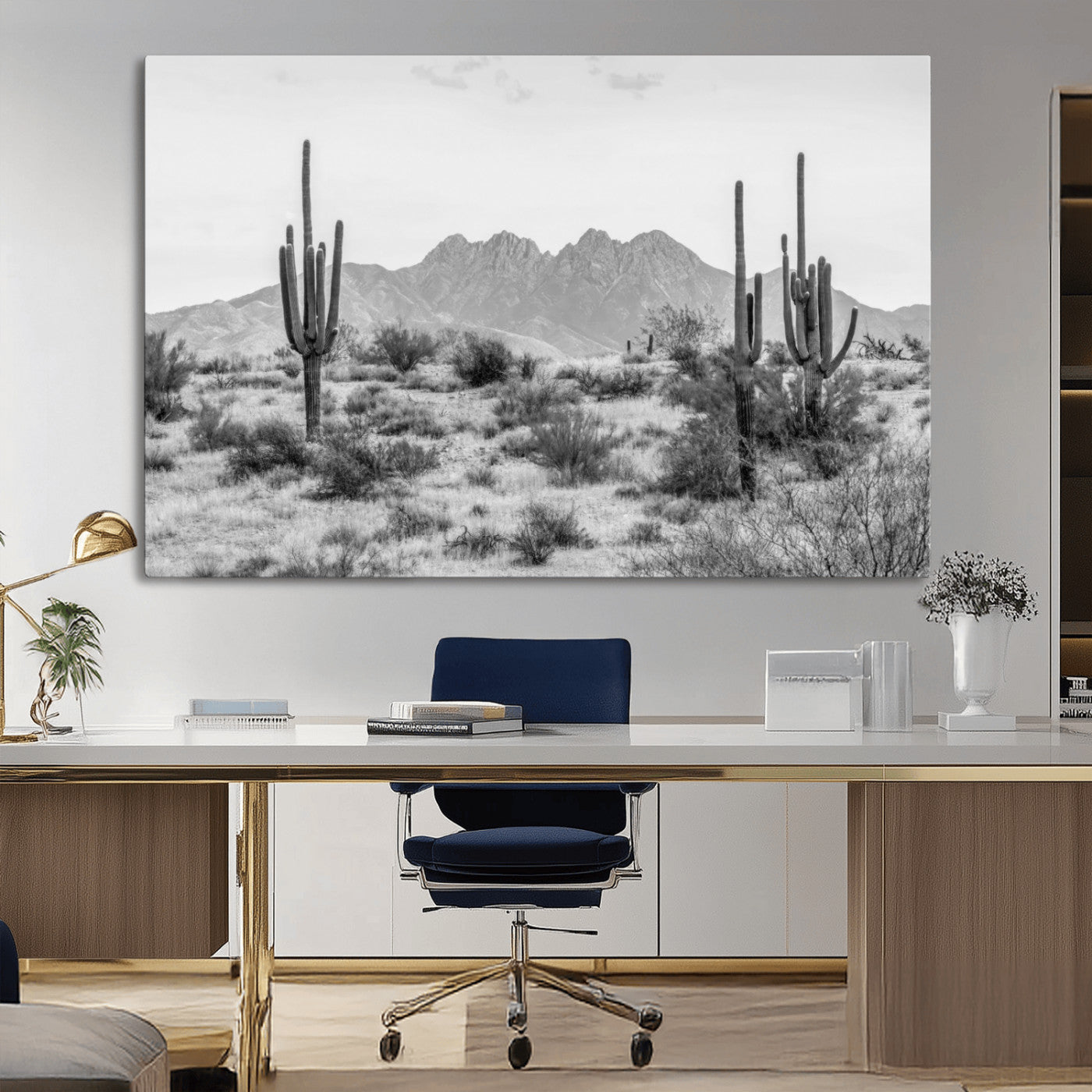 97436PHN-MGV-CV-36X24-Black White Arizona Desert Canvas Wall Art Cactus Farmhouse Wall Art