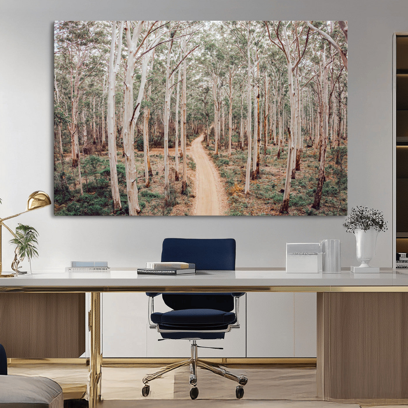 24760563-MGV-CV-36X24-Forest Dirt Road Canvas Wall Art Print, Scenic Woodland Pathway, Tall Trees Nature Canvas for Living Room or Office 1 Panel Wrapped Canvas