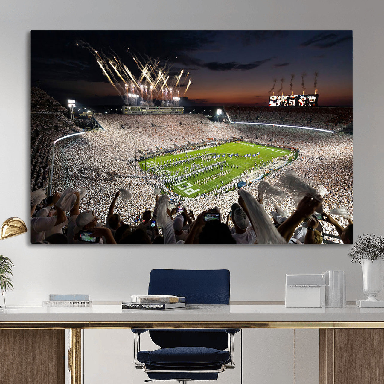 11221988-MGV-CV-36X24 - Epic Night Football Stadium Wall Art Canvas Print, Fireworks and Crowd Energy Game Day Excitement Decor for Home, Office