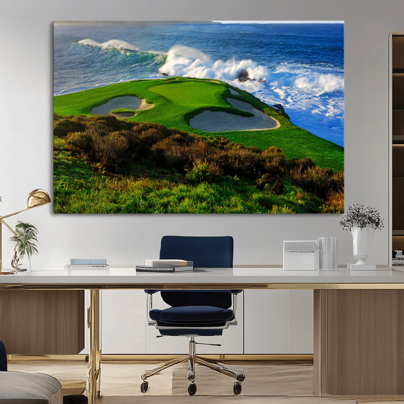 -Ocean Cliffside Golf Course Green Waves Surf Sand Bunker Scenic Coastal Landscape Nature Wall Art