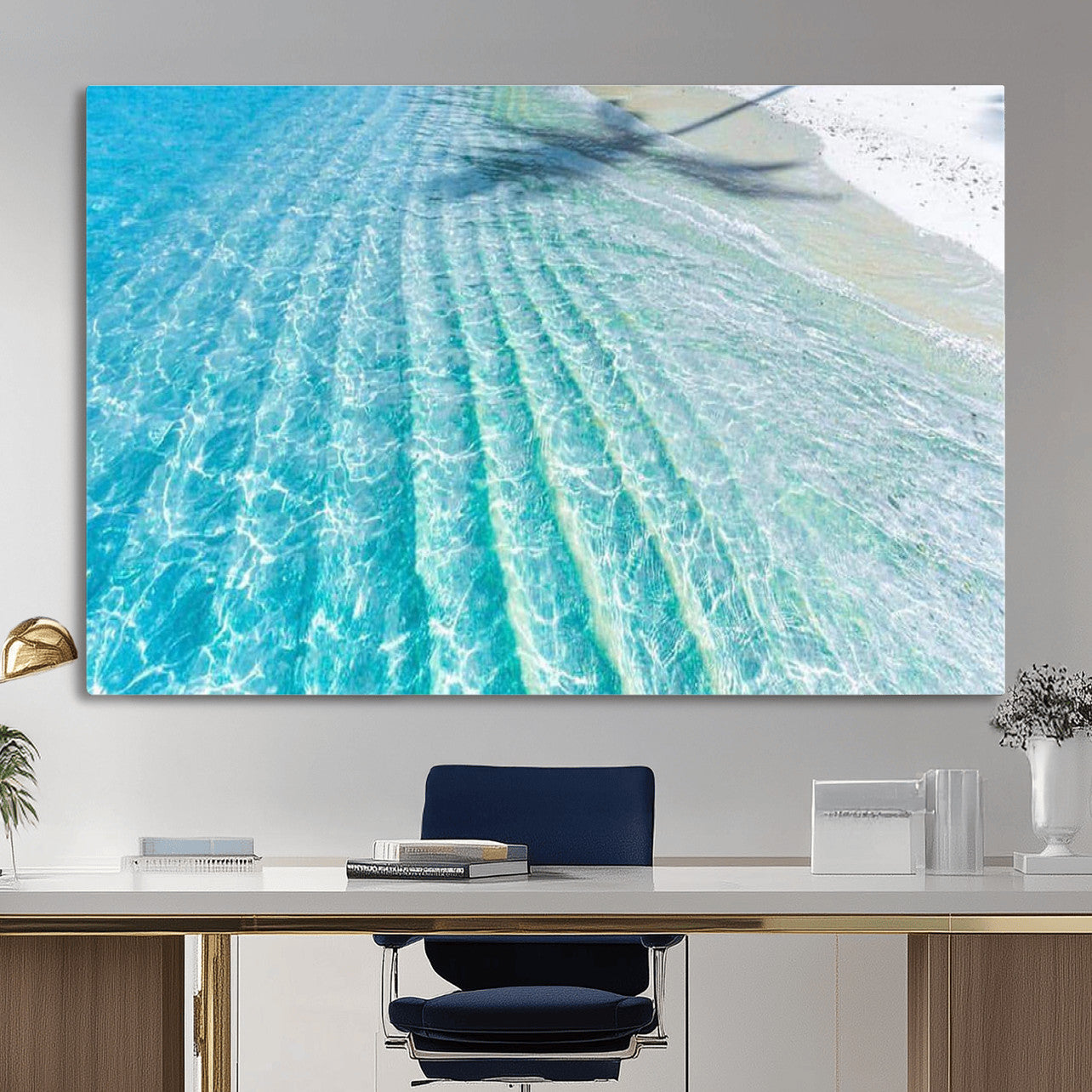 46233906-MGV-CV-36X24 - Serene Clear Blue Ocean Water Canvas Wall Art – Soft White Sand Shore Coastal Print for Home Decor, Relaxation, and Tranquil Vibes