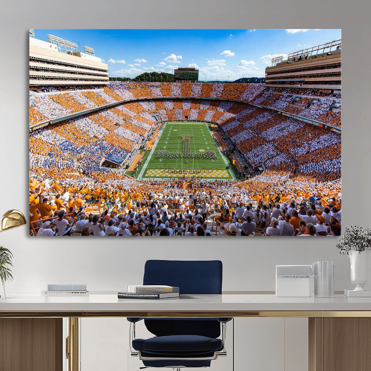 77097951-MGV-CV-36X24 - Tennessee Neyland Stadium Wall Art – Checkerboard Game Day Panoramic Canvas Print, College Football Decor for Home, Office, or Man Cave