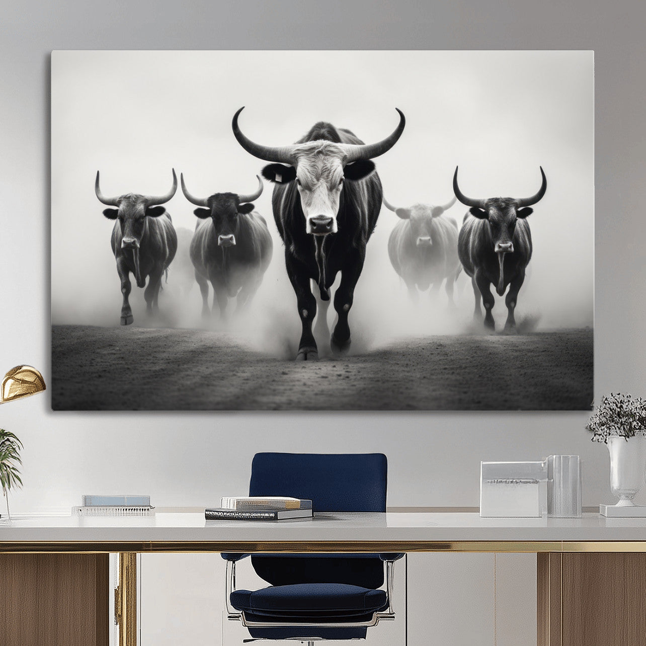 N34534C-MGV-CV-36X24 - Texas Bighorn Cow Hern Wall Art Canvas Print, Longhorn Cow Large Wall Art