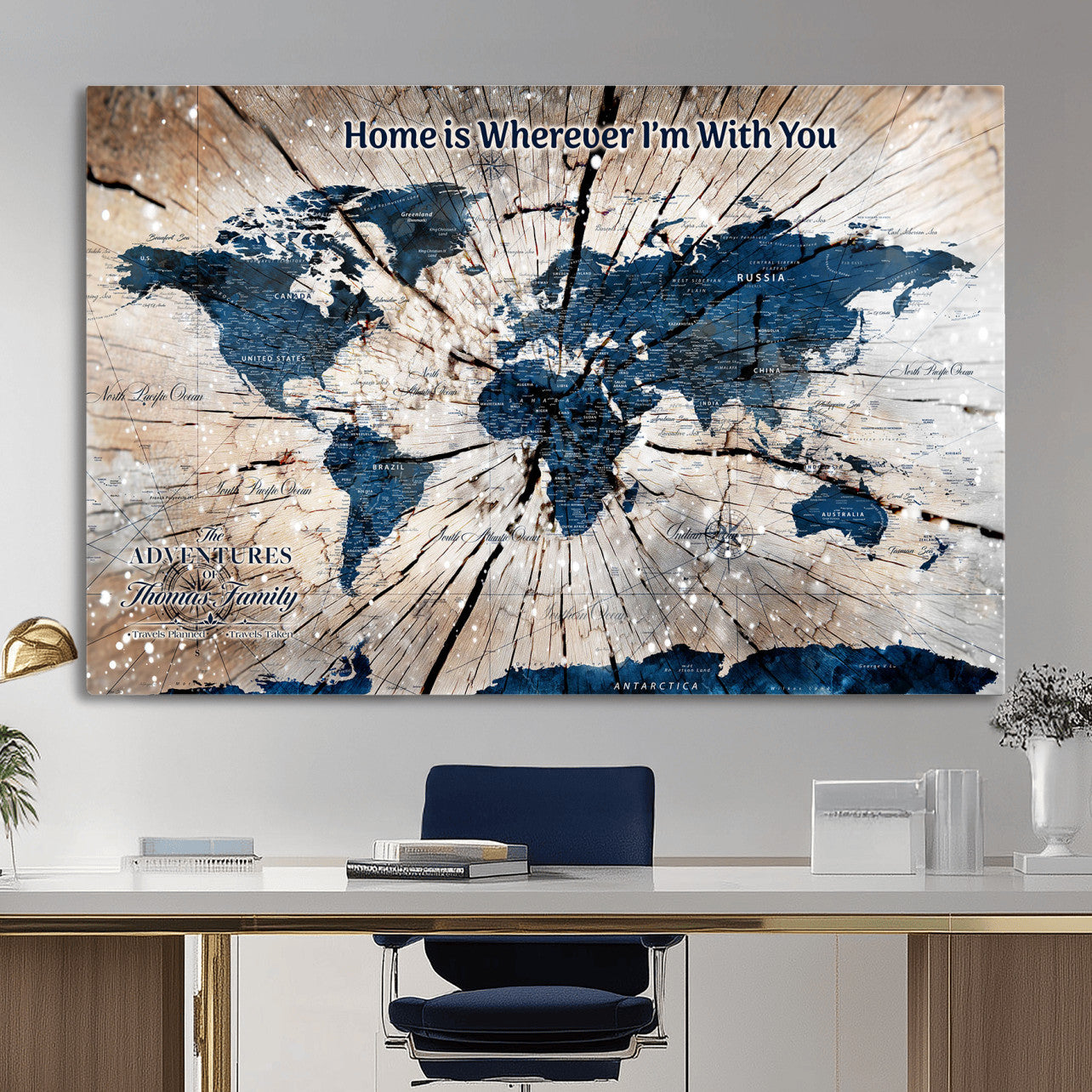 35694194-MGV-CV-36X24 - Personalized World Map Wall Art Canvas Print – Custom Push Pin Travel Map for Couples, Families, or Office Decor
