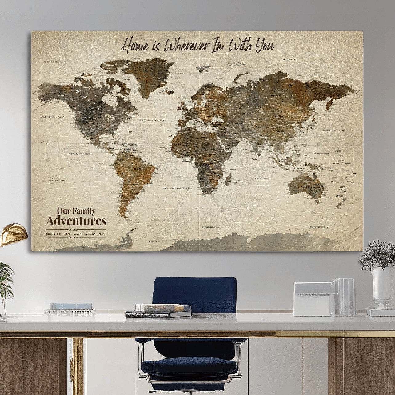 74684563-MGV-CV-36X24 - Custom Push Pin World Map Wall Art Canvas Print – Personalized Travel Tracker with Pins Framed Large for home, office