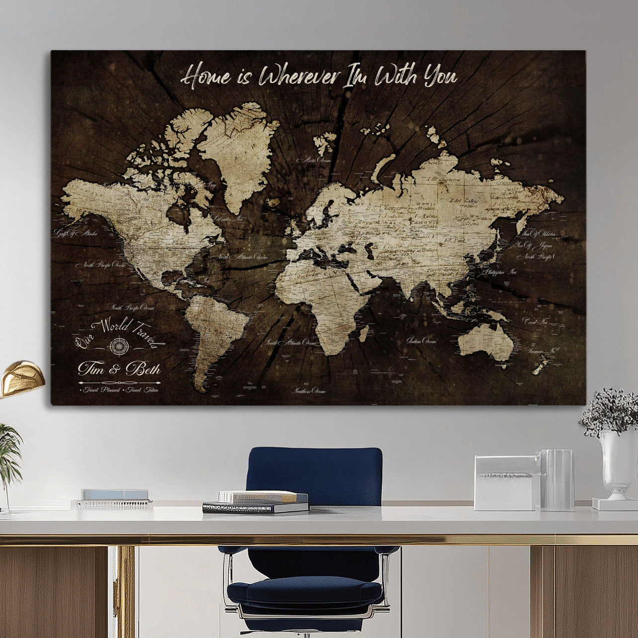 73781397-MGV-CV-36X24 - Personalized World Map Wall Art Canvas Print – Custom Push Pin Travel Map for Couples, Families, or Office Decor
